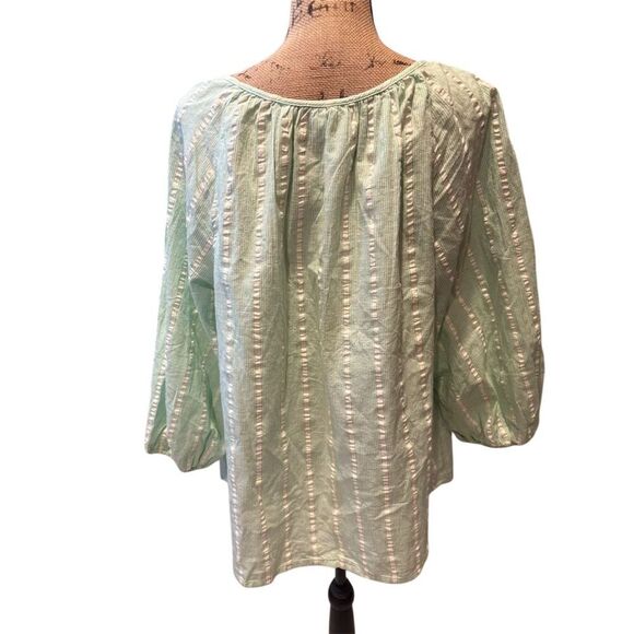 St. John's Bay Women's 1X Green Striped 3/4 Sleeve V-Neck Blouse NWT - Picture 4 of 9